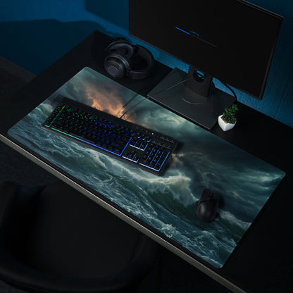 Stormy Ocean Mouse Pad - Stormy Ocean Waves Teal Navy Desk Gaming Moody Atmosphere Ocean Photography Print
