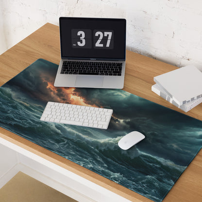 Stormy Ocean Mouse Pad - Stormy Ocean Waves Teal Navy Desk Gaming Moody Atmosphere Ocean Photography Print