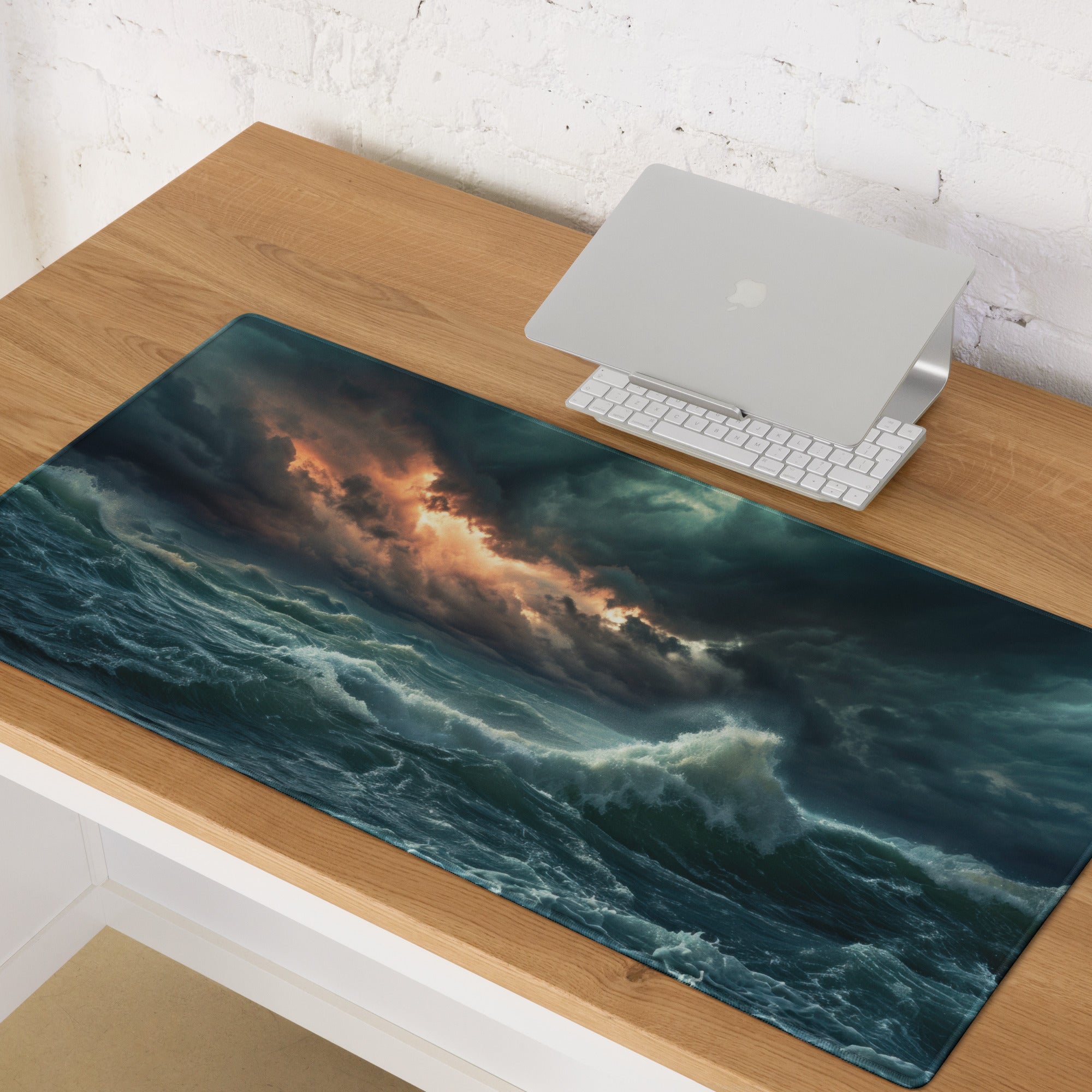 Stormy Ocean Mouse Pad - Stormy Ocean Waves Teal Navy Desk Gaming Moody Atmosphere Ocean Photography Print