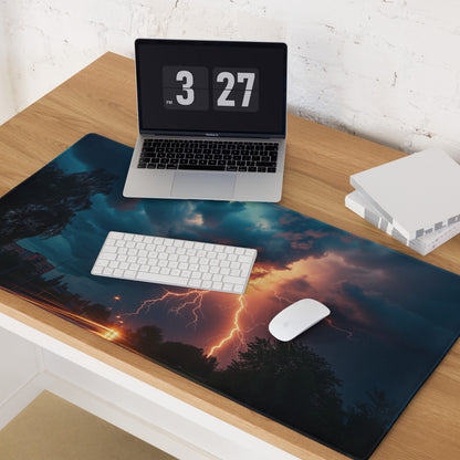 Lightning Storm Gaming Desk Pad - Lightning Storm Blue Orange Desk Mat Dramatic Mood Esports Desk Pad Photo Print