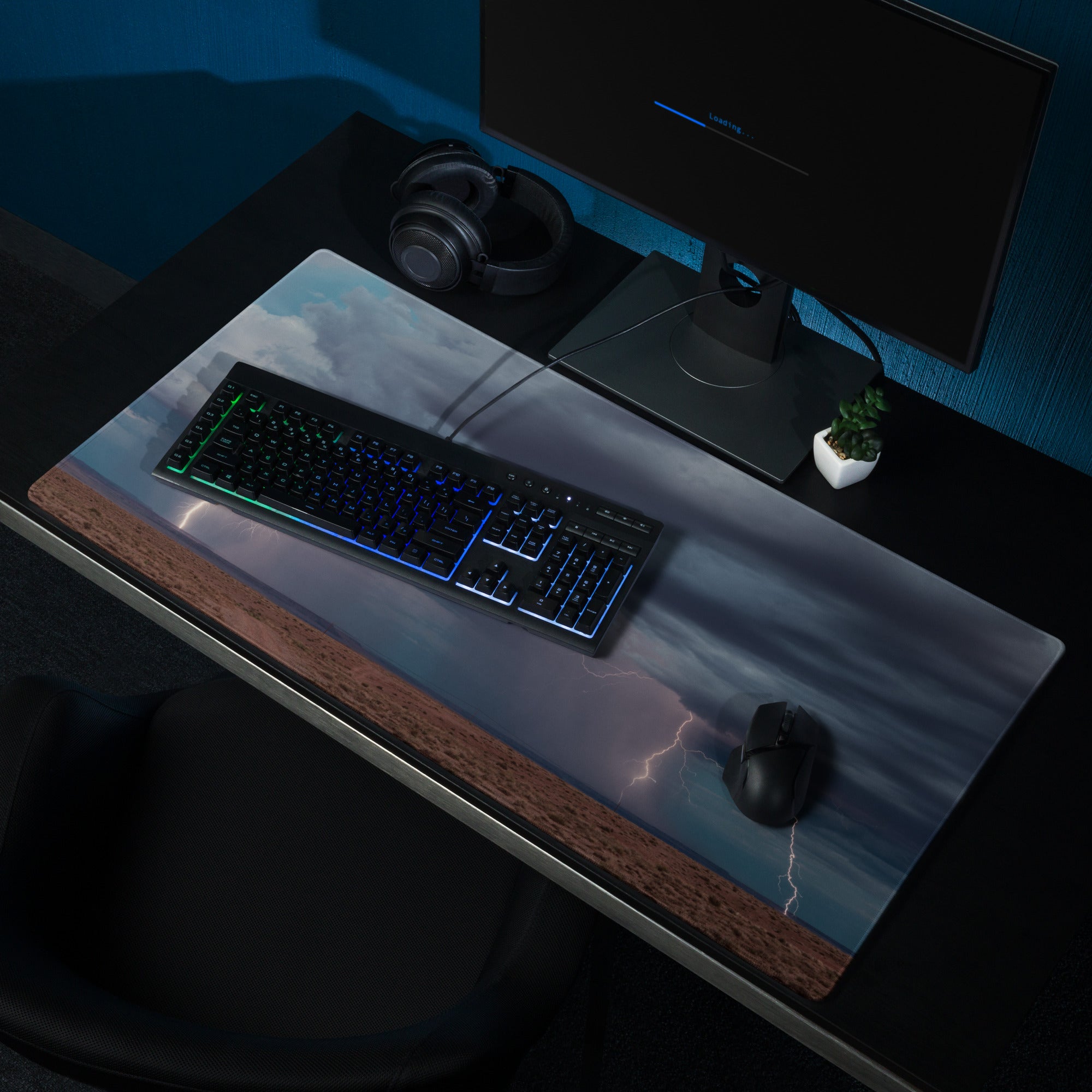 Stormy Lightning Pro Gaming Mouse Pad - Gaming Mouse Pad Blue Storm Desk Dramatic Mood Modern Decor Large Non-Slip Edge