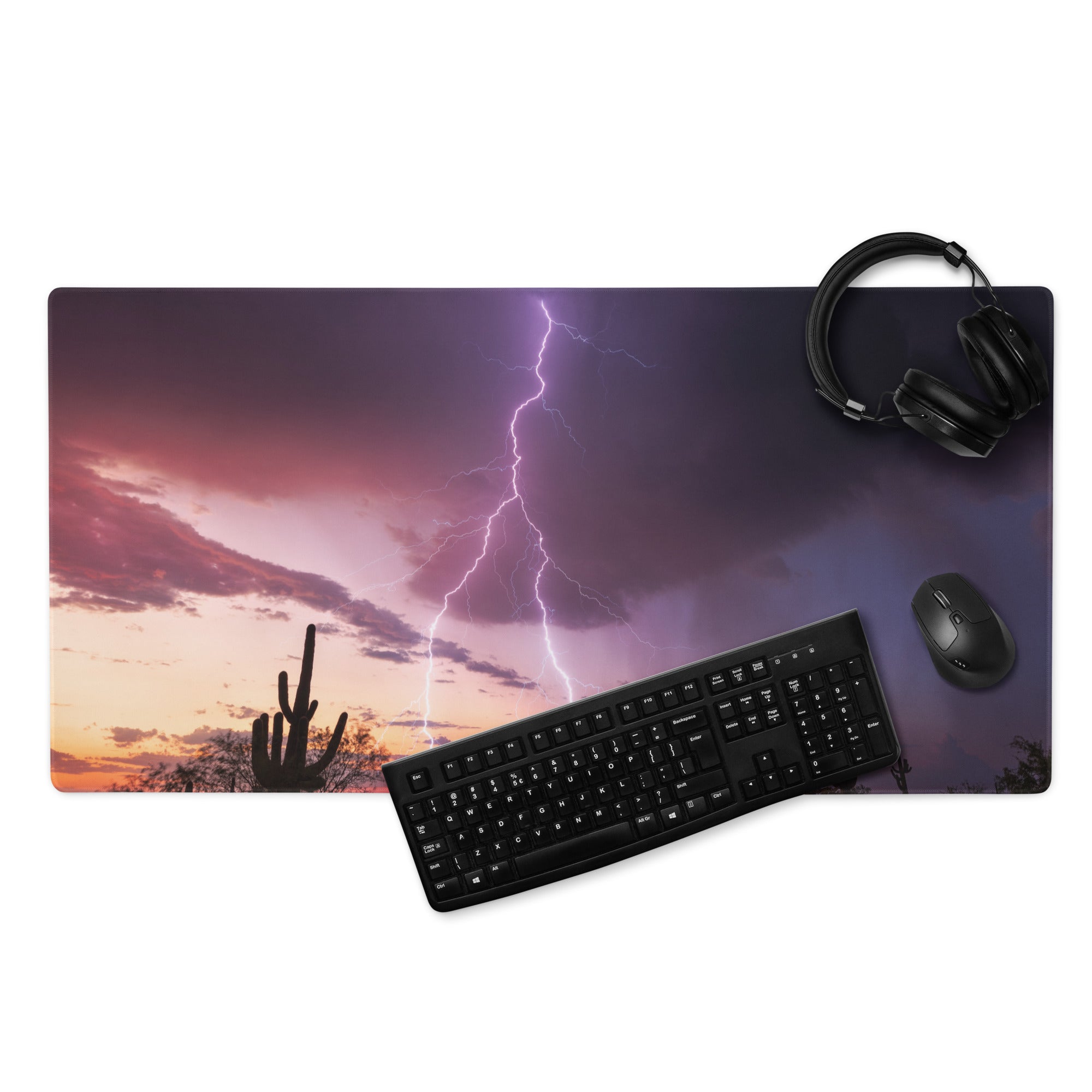 Desert Lightning Gaming Pad - Gaming Mouse Pad Purple Pink Sunset Desk Moody Desert Aesthetic Photo