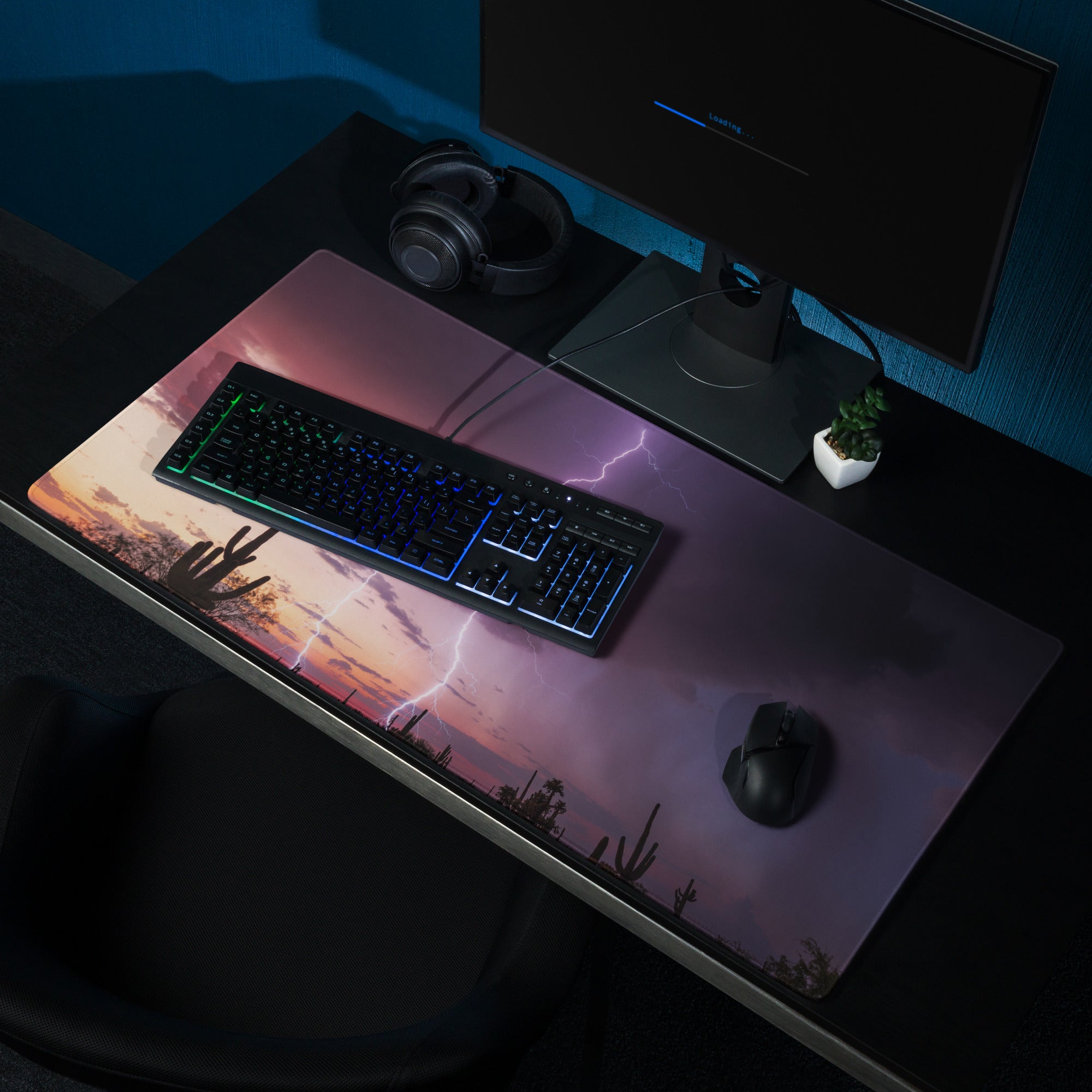 Desert Lightning Gaming Pad - Gaming Mouse Pad Purple Pink Sunset Desk Moody Desert Aesthetic Photo