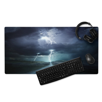 Stormy Blue Lightning Gaming Mouse Pad - Lightning Gaming Mouse Pad For Desk Setup Stormy Blue Moody Cyber Digital Art