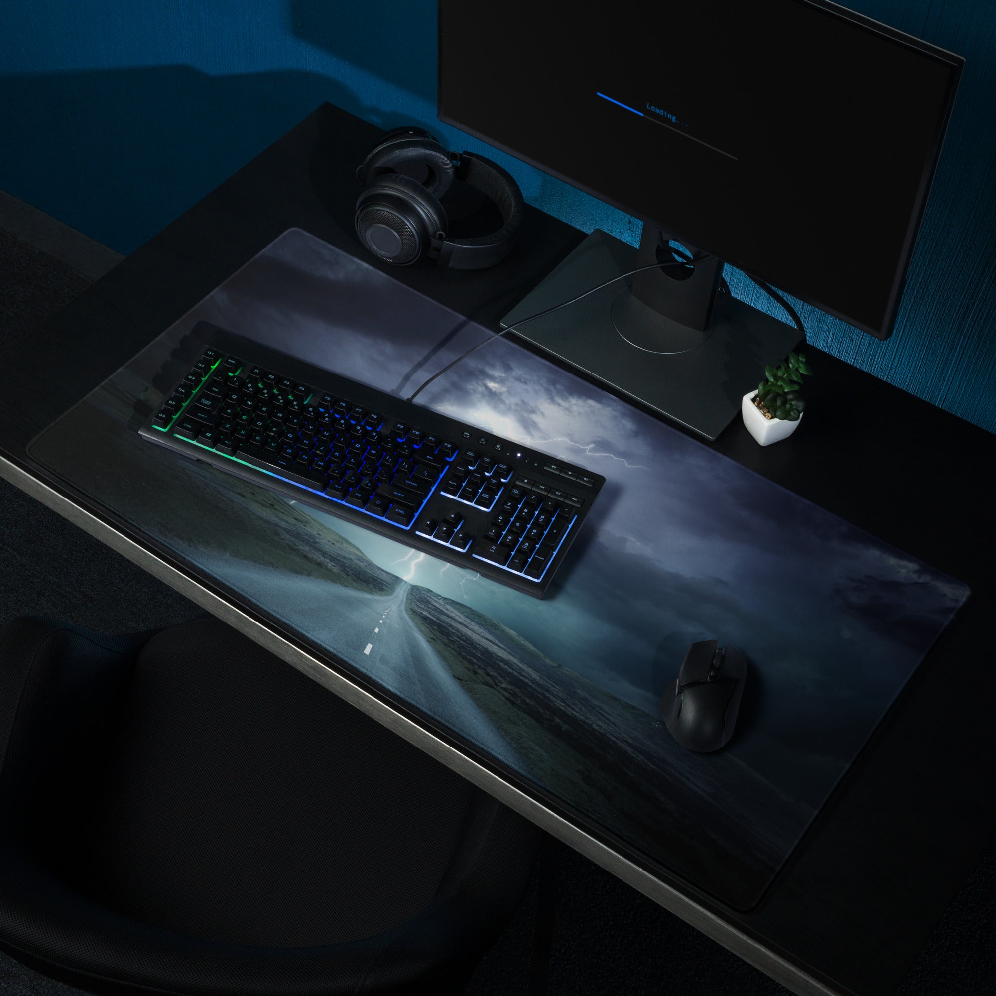 Stormy Blue Lightning Gaming Mouse Pad - Lightning Gaming Mouse Pad For Desk Setup Stormy Blue Moody Cyber Digital Art