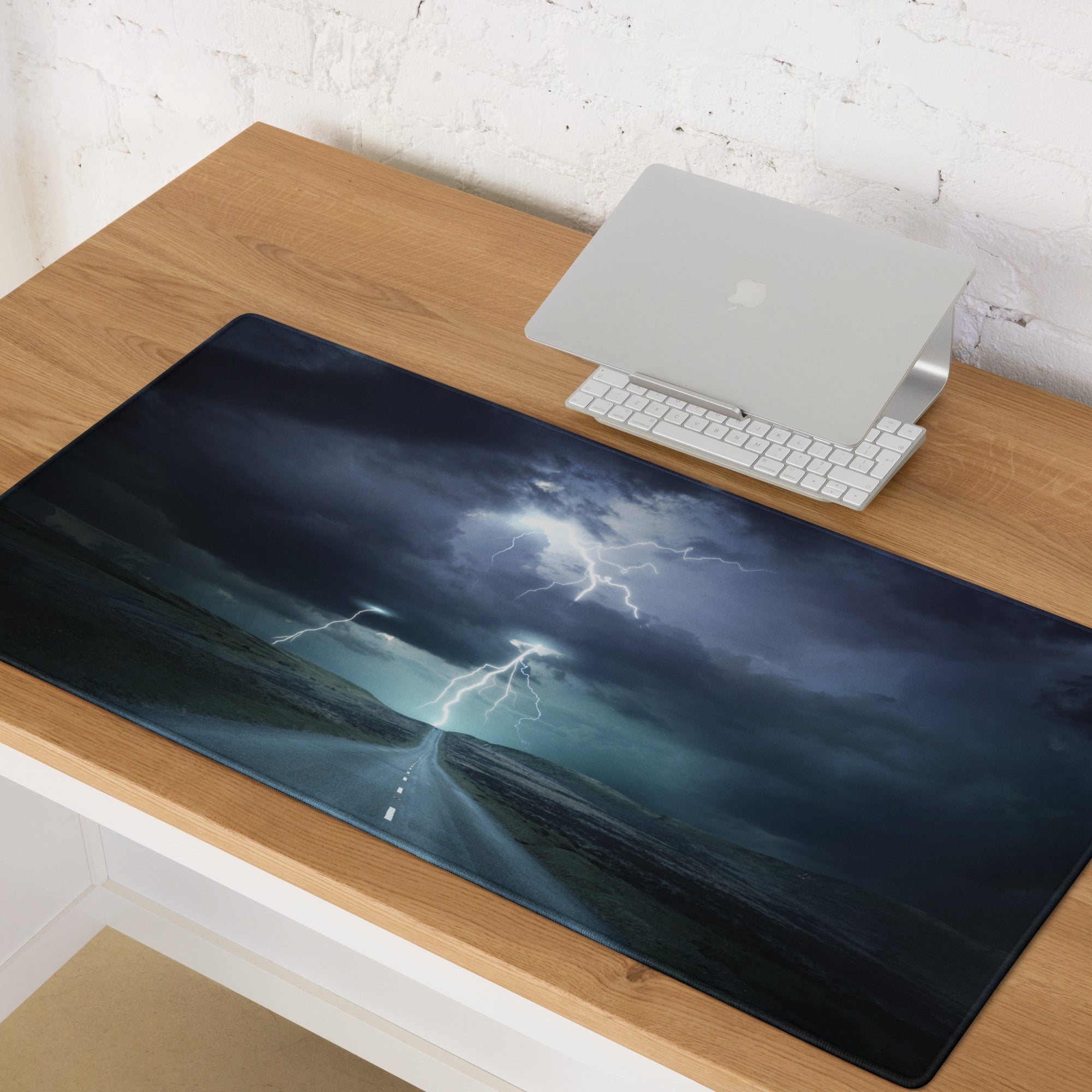 Stormy Blue Lightning Gaming Mouse Pad - Lightning Gaming Mouse Pad For Desk Setup Stormy Blue Moody Cyber Digital Art