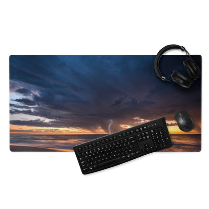 Stormy Sky Desk Pad - Stormy Sky Blue Orange Desk Gaming Dramatic Cinematic Modern Large Desk Gaming Pad Landscape Photo