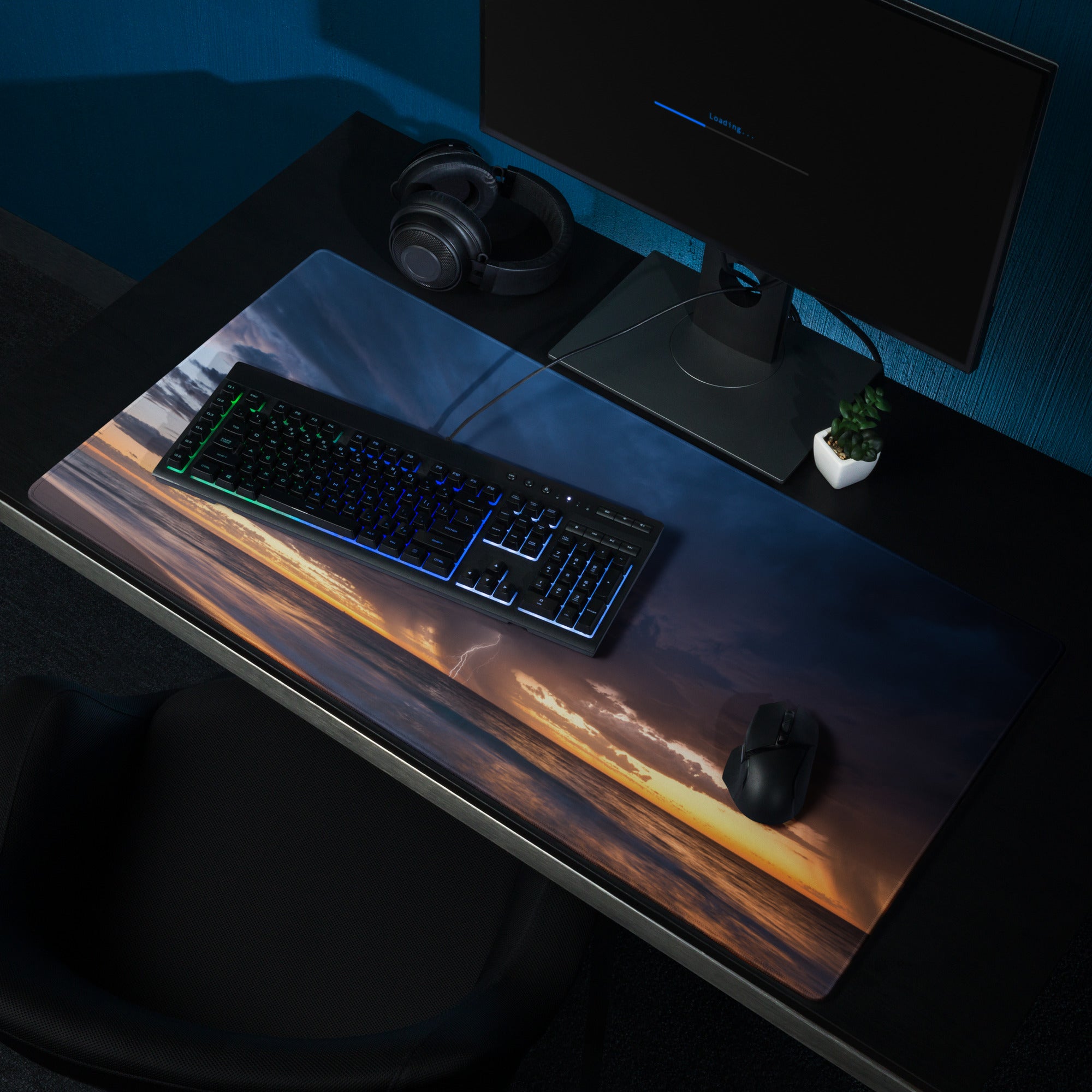 Stormy Sky Desk Pad - Stormy Sky Blue Orange Desk Gaming Dramatic Cinematic Modern Large Desk Gaming Pad Landscape Photo