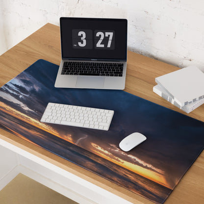 Stormy Sky Desk Pad - Stormy Sky Blue Orange Desk Gaming Dramatic Cinematic Modern Large Desk Gaming Pad Landscape Photo
