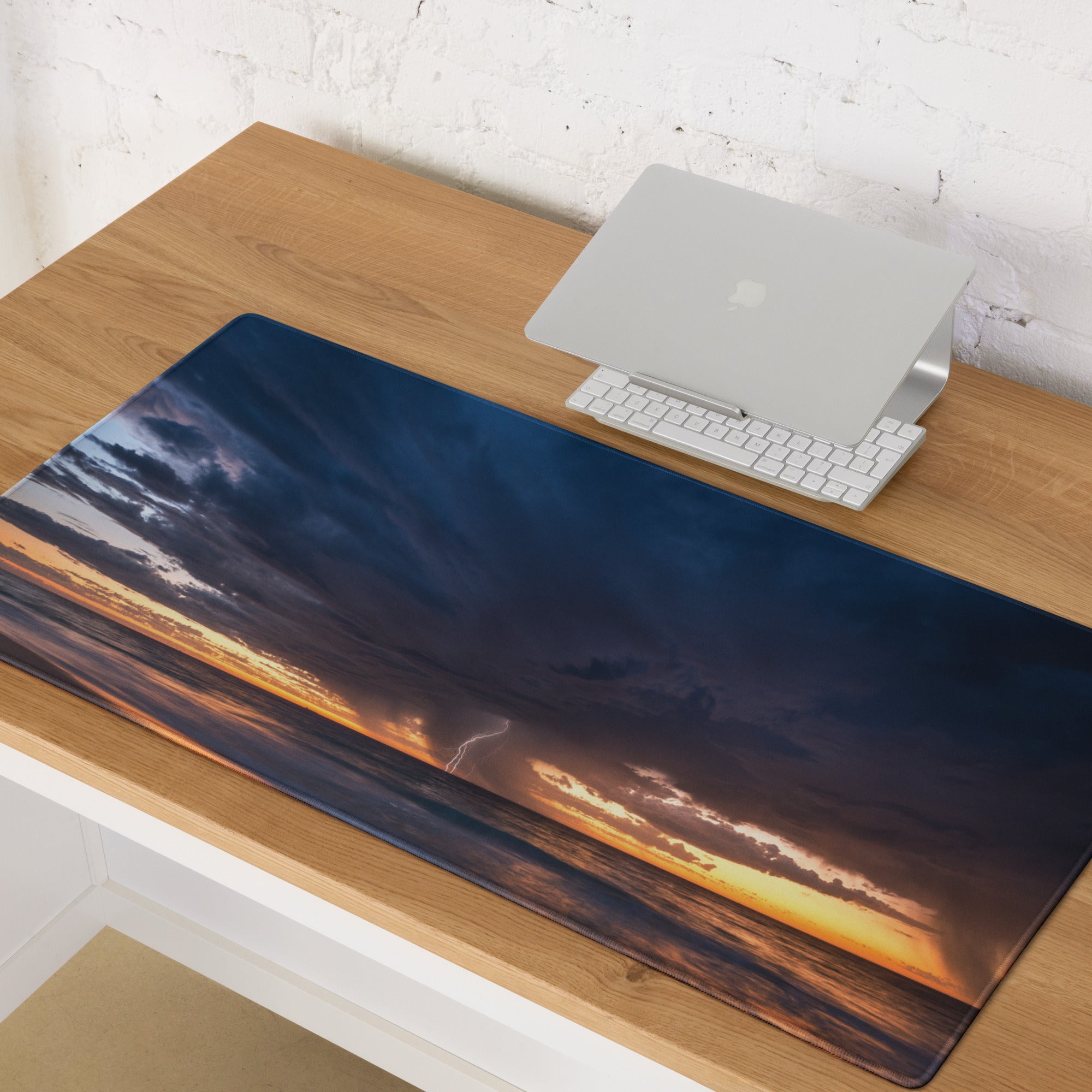 Stormy Sky Desk Pad - Stormy Sky Blue Orange Desk Gaming Dramatic Cinematic Modern Large Desk Gaming Pad Landscape Photo