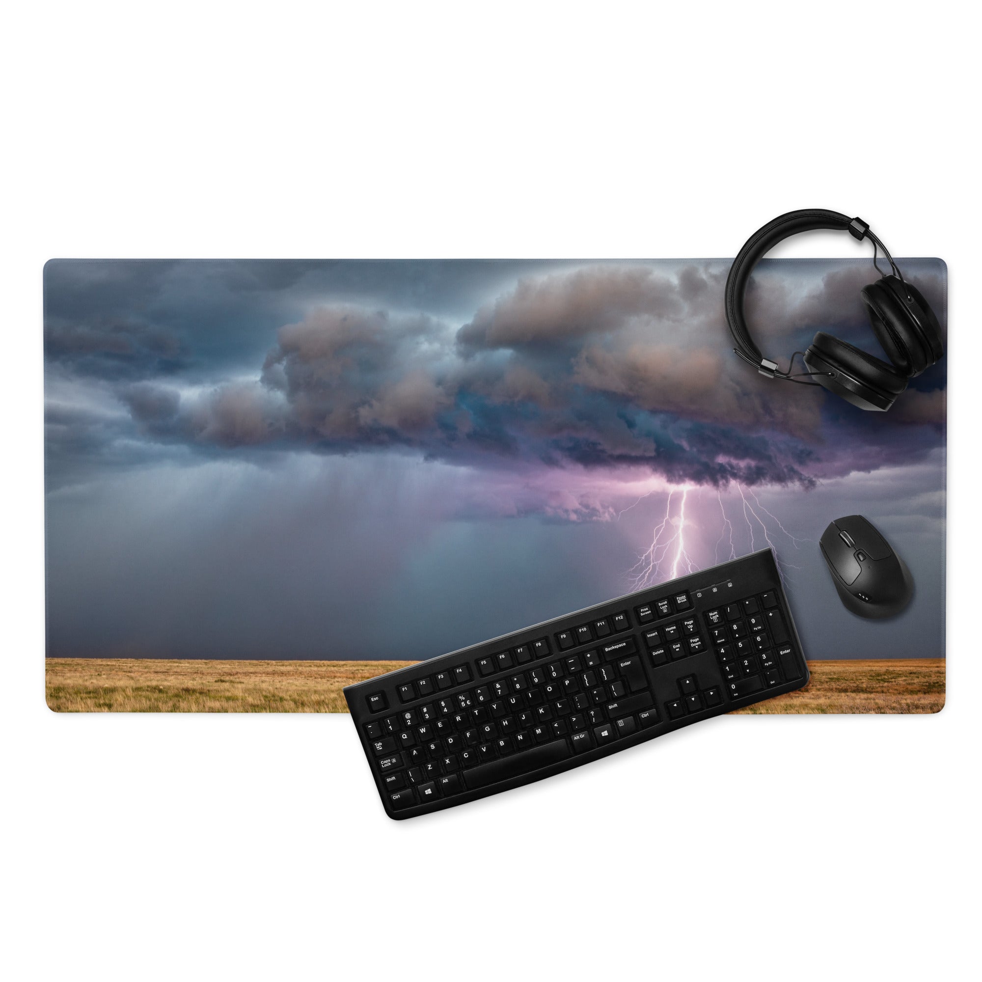 Lightning Storm Pro Gaming Pad - Storm Lightning Blue Gray Purple Gaming Desk Dramatic Modern Non Slip Photography