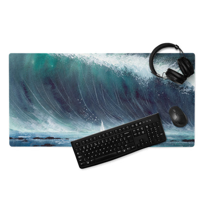 Calm Ocean Wave Seascape Mouse Pad - Ocean Wave Seascape Blue Teal Watercolor Desk Serene Mood Coastal Nautical