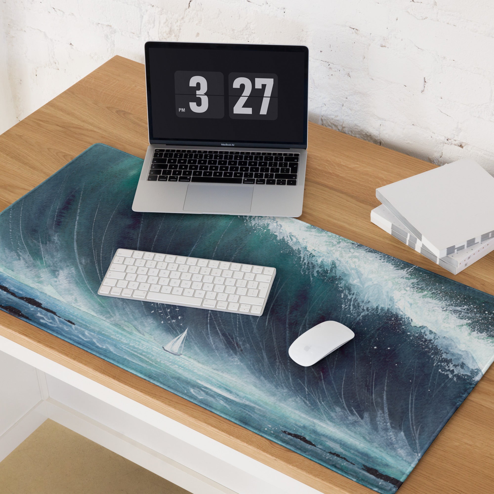 Calm Ocean Wave Seascape Mouse Pad - Ocean Wave Seascape Blue Teal Watercolor Desk Serene Mood Coastal Nautical