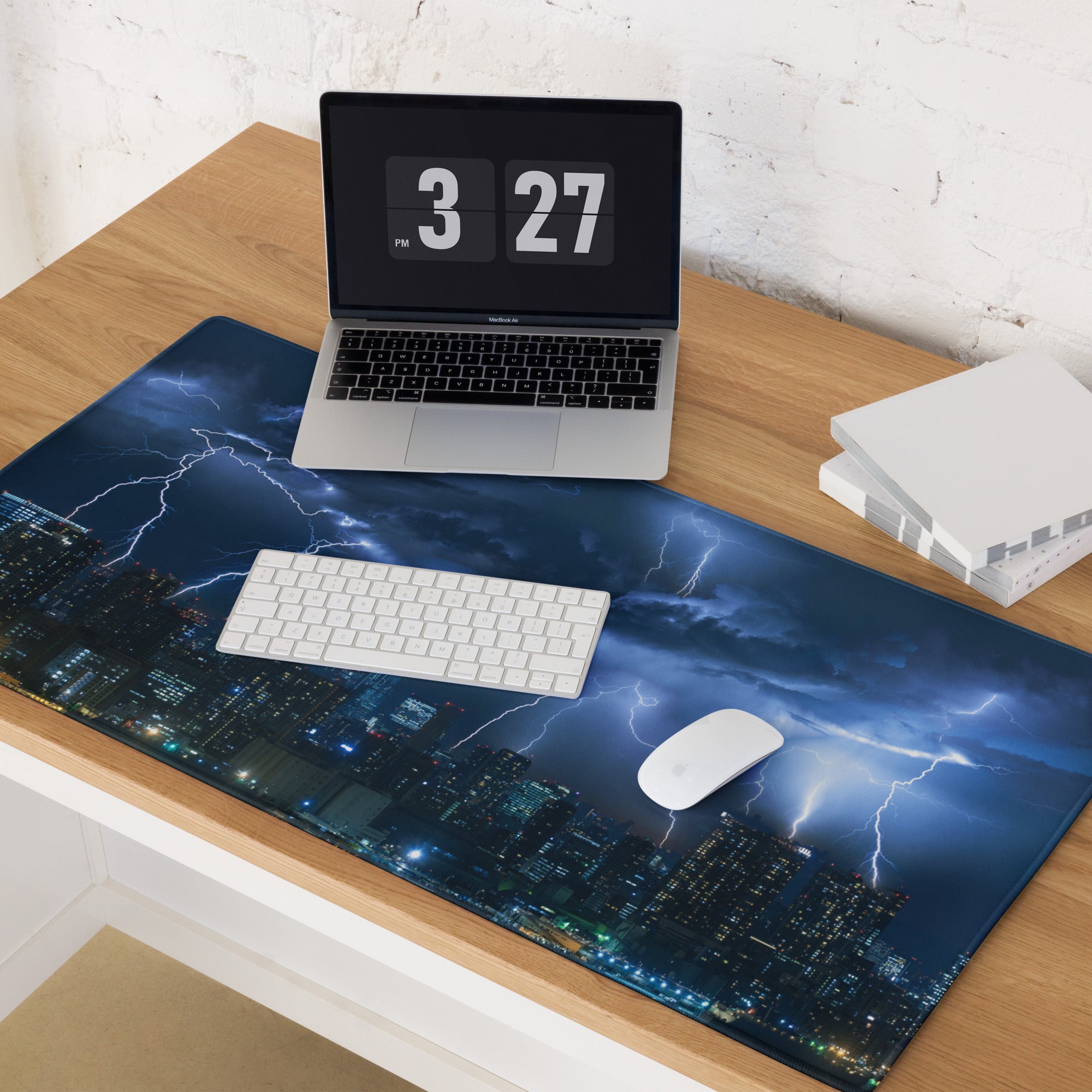 Storm Lightning City Gaming Mouse Pad - Gaming Mouse Pad Blue Photorealistic Dramatic Storm Tech Modern Cityscape Photo