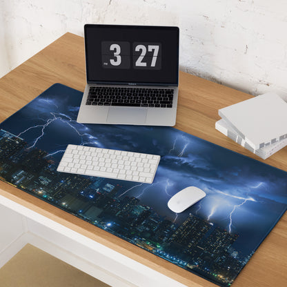 Storm Lightning City Gaming Mouse Pad - Gaming Mouse Pad Blue Photorealistic Dramatic Storm Tech Modern Cityscape Photo