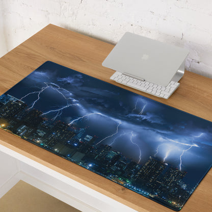 Storm Lightning City Gaming Mouse Pad - Gaming Mouse Pad Blue Photorealistic Dramatic Storm Tech Modern Cityscape Photo