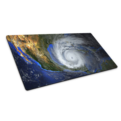 Storm Eye Satellite Desktop Pad - Hurricane Eye Satellite Earth Blue Orange Gray Gaming Desk Art Dramatic Weather Mood