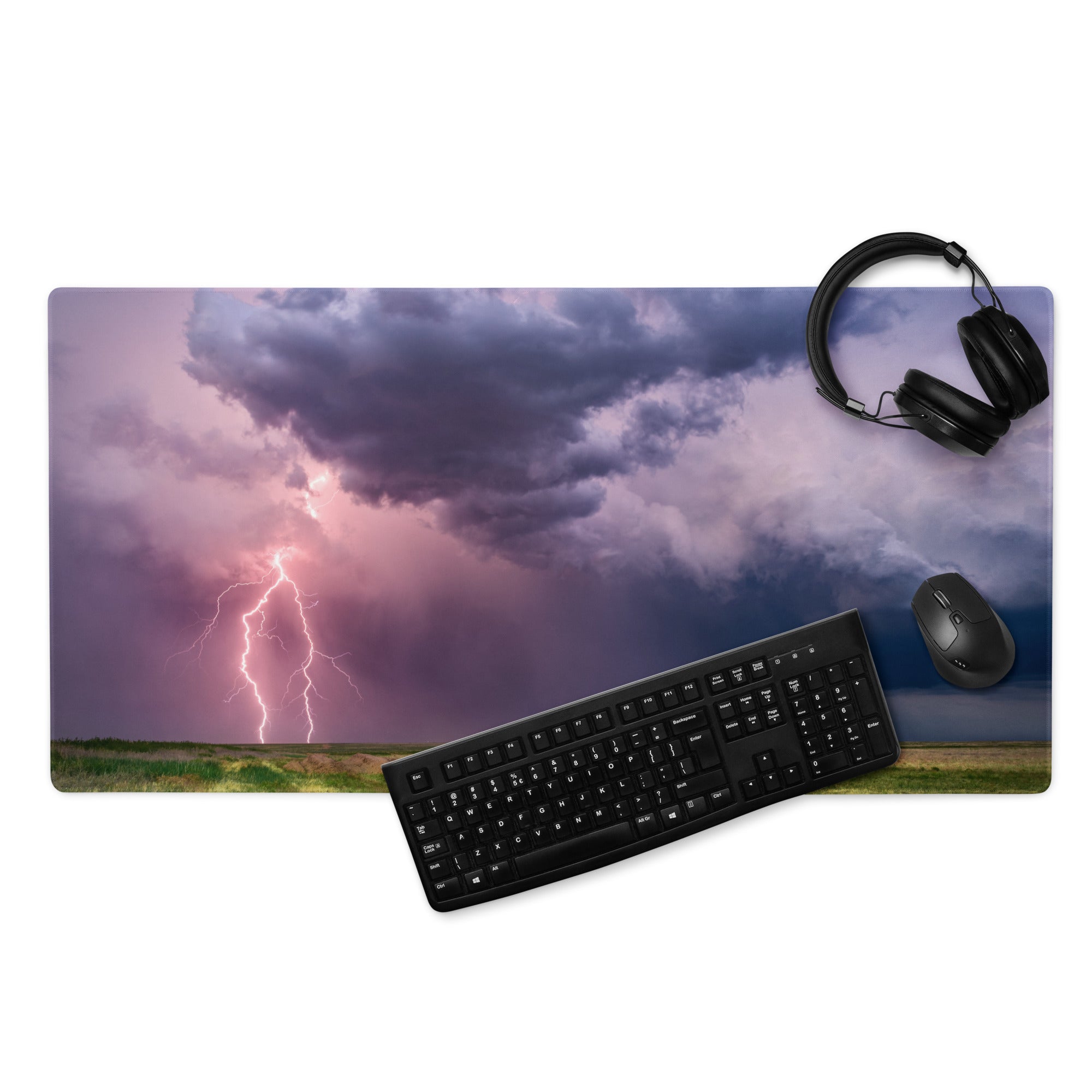 Storm Lightning Sky Gaming Pad - Stormy Lightning Sky Purple Pink Gaming Desk Photorealistic Dramatic Moody Modern Mat