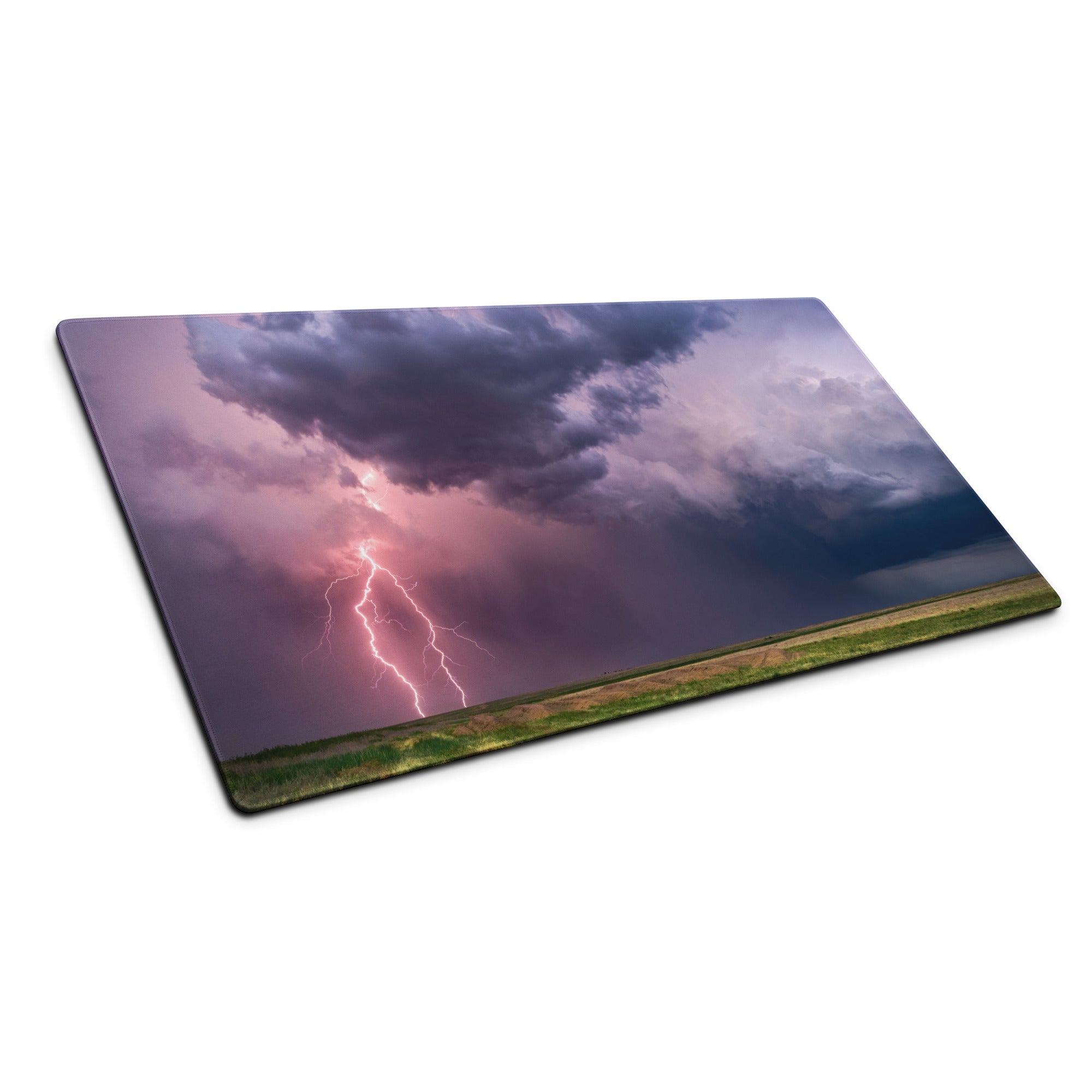 Storm Lightning Sky Gaming Pad - Stormy Lightning Sky Purple Pink Gaming Desk Photorealistic Dramatic Moody Modern Mat