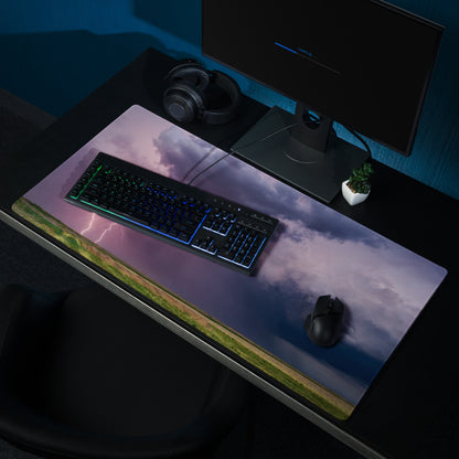 Storm Lightning Sky Gaming Pad - Stormy Lightning Sky Purple Pink Gaming Desk Photorealistic Dramatic Moody Modern Mat