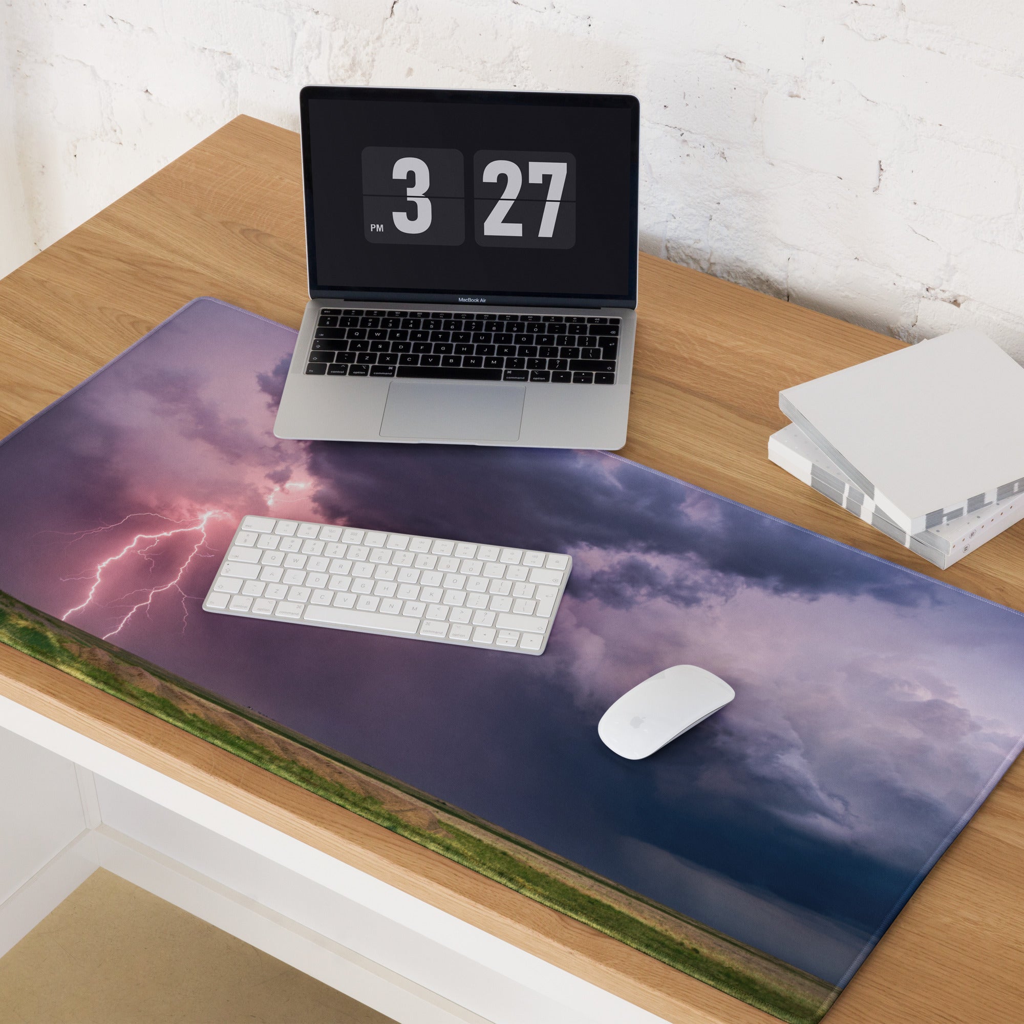 Storm Lightning Sky Gaming Pad - Stormy Lightning Sky Purple Pink Gaming Desk Photorealistic Dramatic Moody Modern Mat