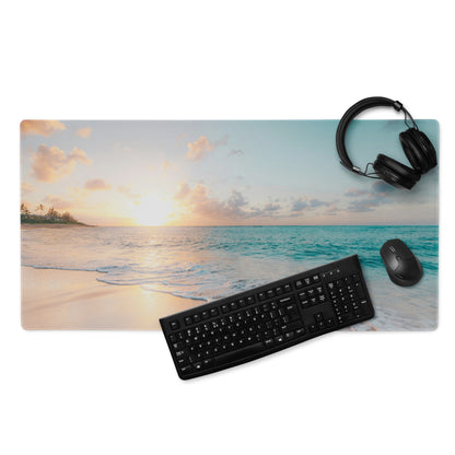 Sunset Beach Mouse Pad - Sunset Beach Mouse Pad Orange Blue Gaming Desk Photo Realism Calm Coastal Modern Desk Pad