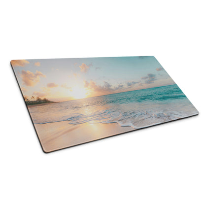 Sunset Beach Mouse Pad - Sunset Beach Mouse Pad Orange Blue Gaming Desk Photo Realism Calm Coastal Modern Desk Pad