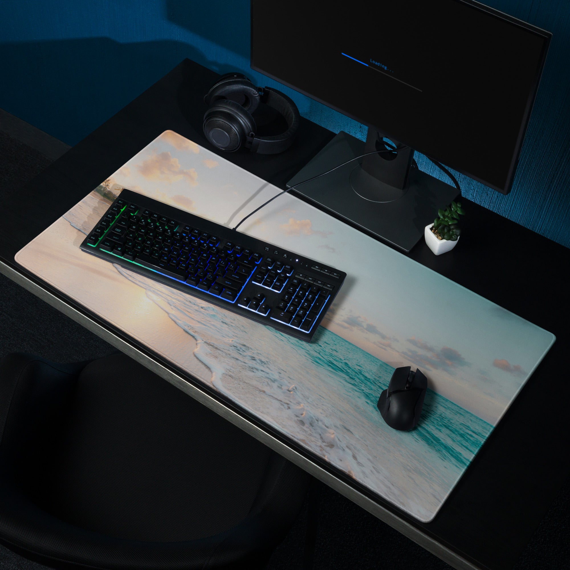 Sunset Beach Mouse Pad - Sunset Beach Mouse Pad Orange Blue Gaming Desk Photo Realism Calm Coastal Modern Desk Pad