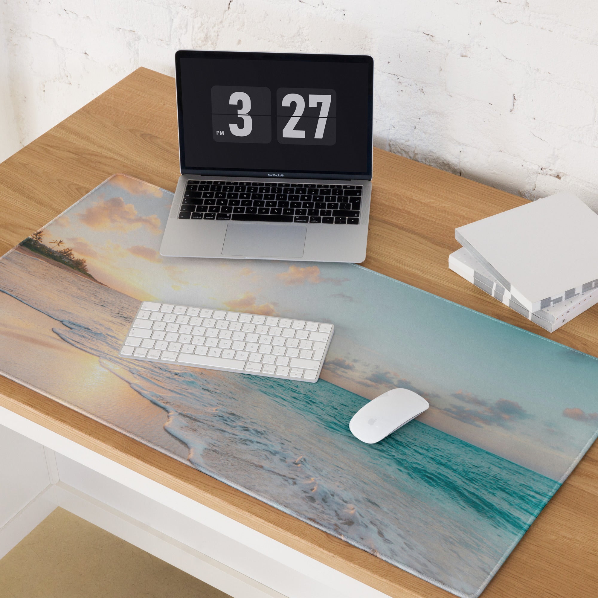 Sunset Beach Mouse Pad - Sunset Beach Mouse Pad Orange Blue Gaming Desk Photo Realism Calm Coastal Modern Desk Pad
