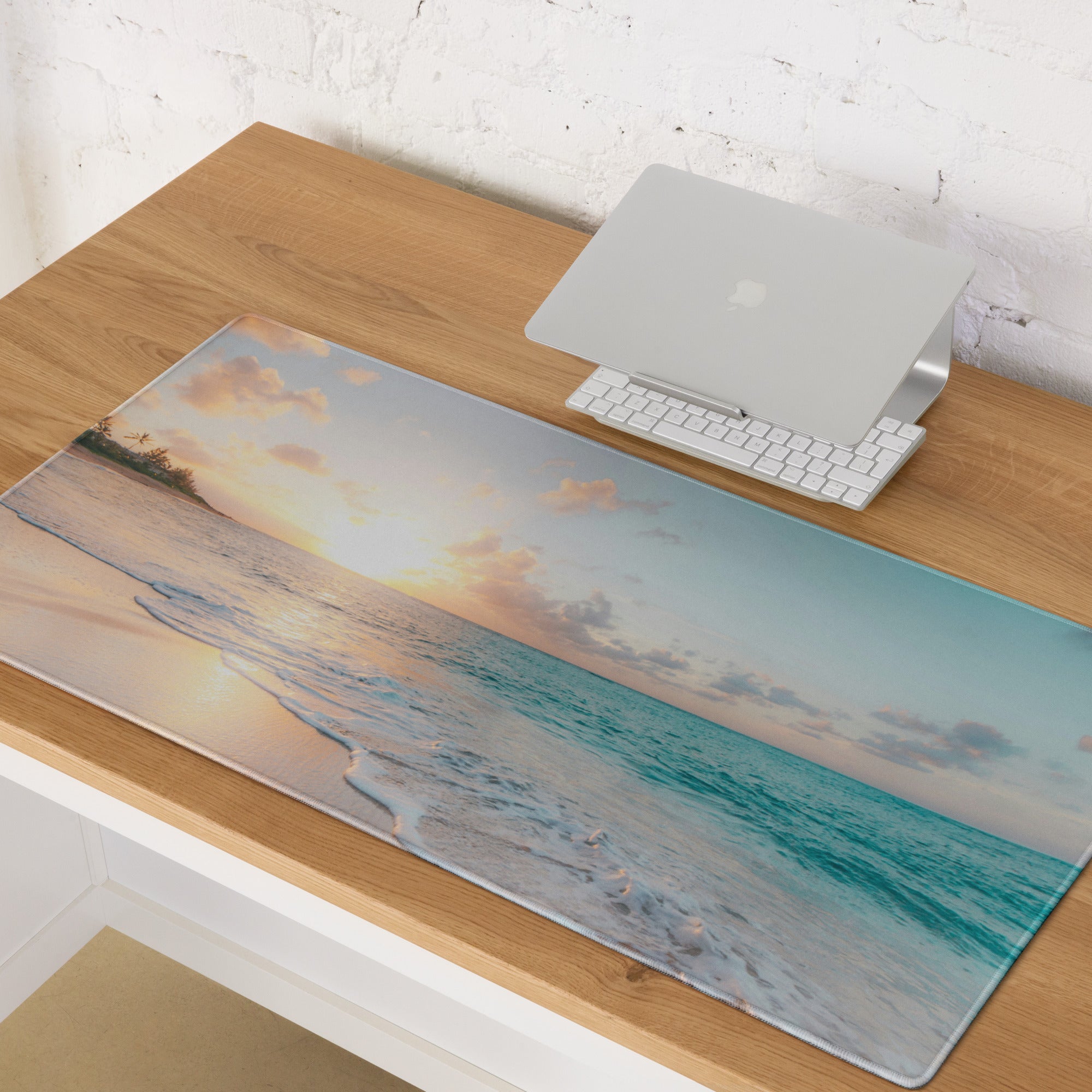 Sunset Beach Mouse Pad - Sunset Beach Mouse Pad Orange Blue Gaming Desk Photo Realism Calm Coastal Modern Desk Pad