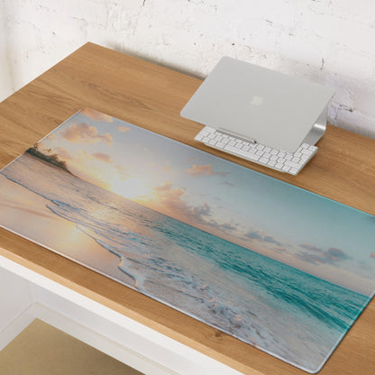 Sunset Beach Mouse Pad - Sunset Beach Mouse Pad Orange Blue Gaming Desk Photo Realism Calm Coastal Modern Desk Pad