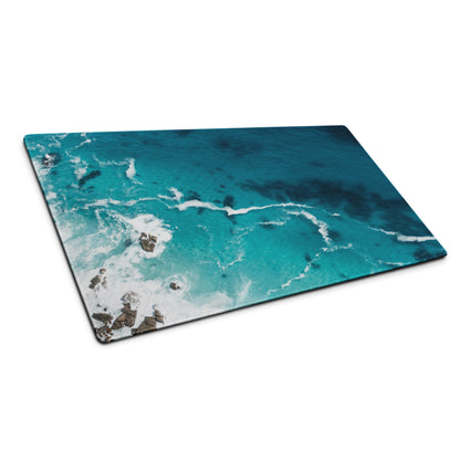Azure Ocean Wave Desk Pad - Ocean Waves Blue Turquoise Desk Pad Modern Serene Mood Coastal Nautical Office Gaming Photo
