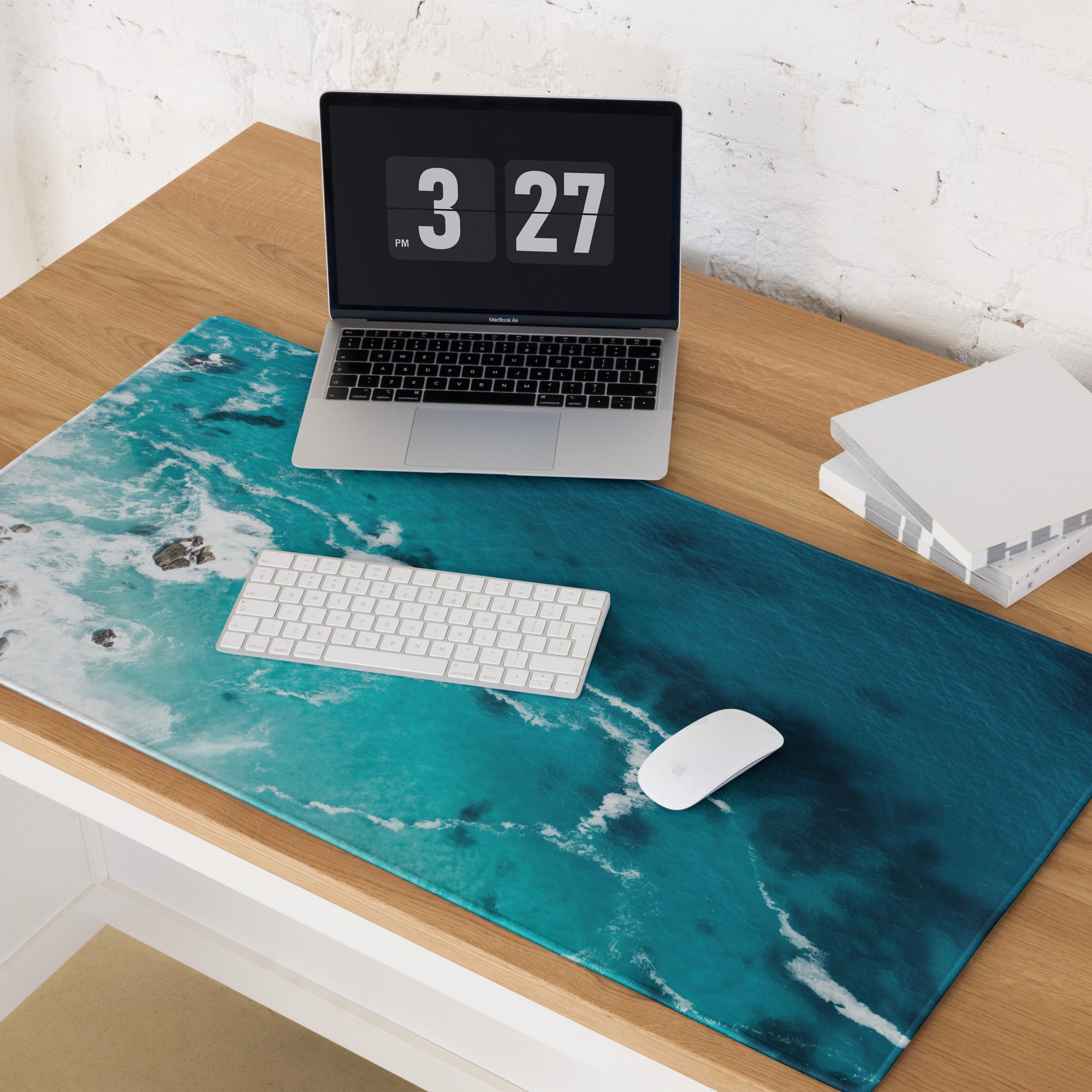 Azure Ocean Wave Desk Pad - Ocean Waves Blue Turquoise Desk Pad Modern Serene Mood Coastal Nautical Office Gaming Photo