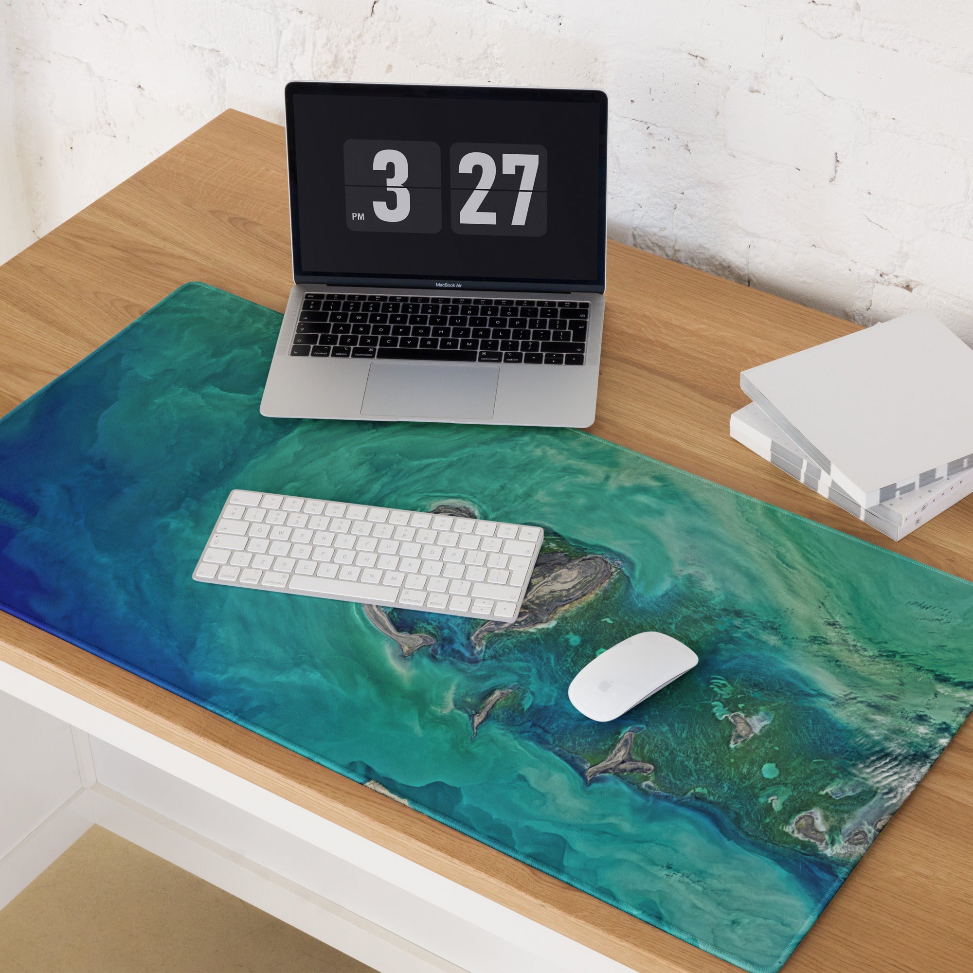 Oceanic Teal Gaming Mouse Pad - Gaming Mouse Pad Teal Green Desk Modern Abstract Calming Ocean Mood Non Slip Digital Art