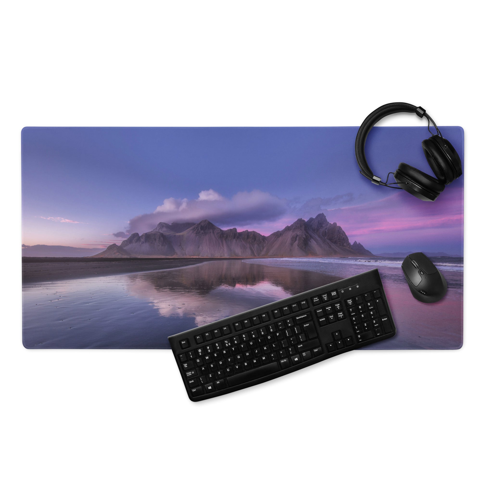 Purple Mountain Landscape Mouse Pad - Mountain Landscape Purple Desk Gaming Photoreal Calm Minimal Desk Pad Photography