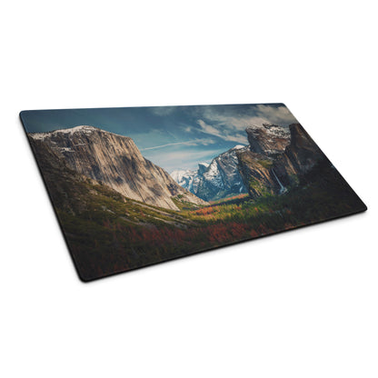Majestic Mountain Vista Desk Pad - Mountain Landscape Blue Tones Desk Calm Mood Natural Rustic Gaming Pad Photography