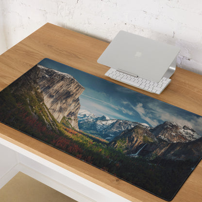 Majestic Mountain Vista Desk Pad - Mountain Landscape Blue Tones Desk Calm Mood Natural Rustic Gaming Pad Photography