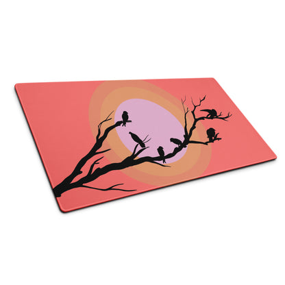 Sunset Birds Branches Mouse Pad - Mouse Pad Coral Pink Purple Desktop Silhouette Modern Desk Mat Digital Art