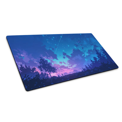 Cosmic Night Sky Desk Pad - Night Sky Blue Purple Desk Mat Modern Art Dreamy Minimal Non-Slip Edge Stitching Digital Art