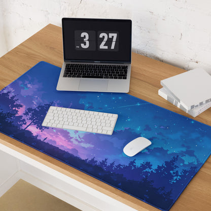 Cosmic Night Sky Desk Pad - Night Sky Blue Purple Desk Mat Modern Art Dreamy Minimal Non-Slip Edge Stitching Digital Art