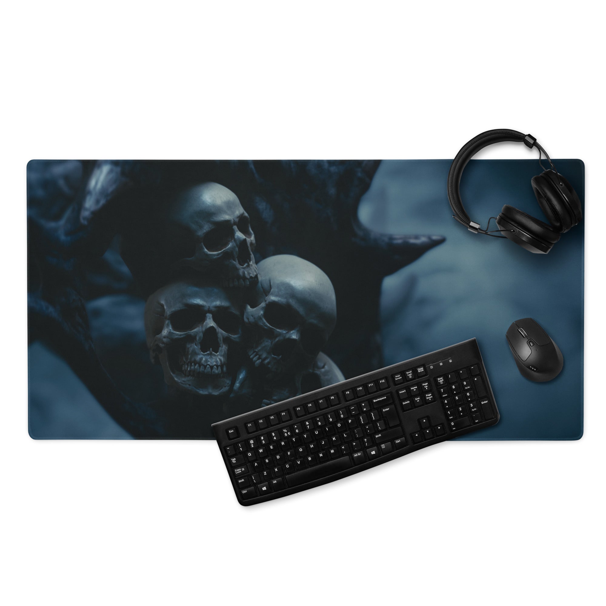Nocturnal Skull Gaming Mouse Pad - Gaming Mouse Pad Dark Blue Black Gaming Desk Gothic Moody Cinematic Skull Digital Art