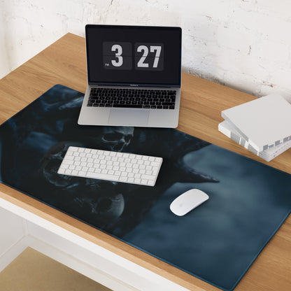 Nocturnal Skull Gaming Mouse Pad - Gaming Mouse Pad Dark Blue Black Gaming Desk Gothic Moody Cinematic Skull Digital Art