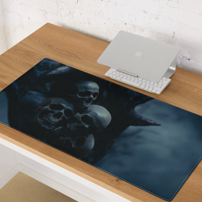 Nocturnal Skull Gaming Mouse Pad - Gaming Mouse Pad Dark Blue Black Gaming Desk Gothic Moody Cinematic Skull Digital Art