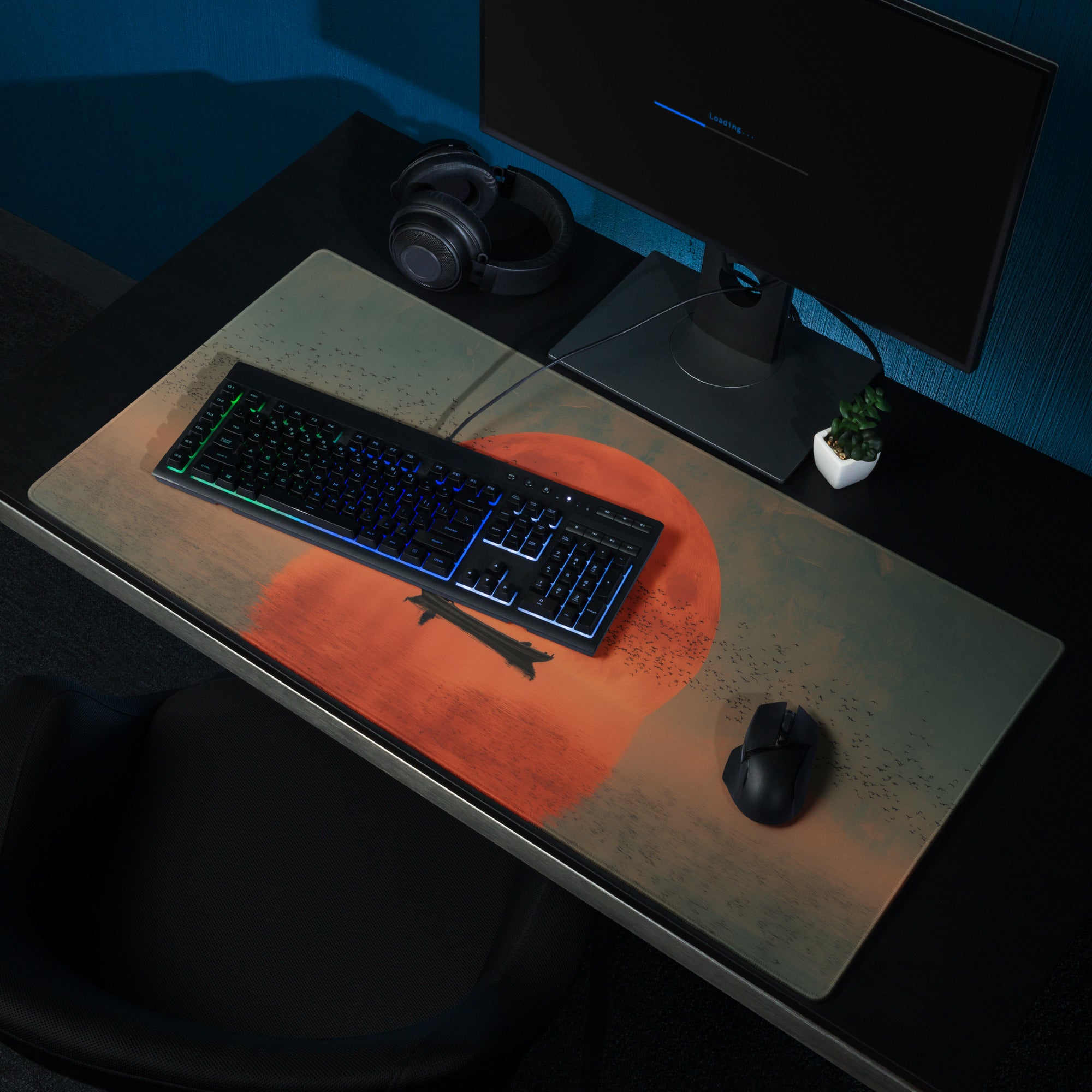 Crimson Sunset Ocean Mouse Pad - Mouse Pad Orange Sunset Desk Cinematic Serene Mood Minimalist Modern Gaming Desk Photo