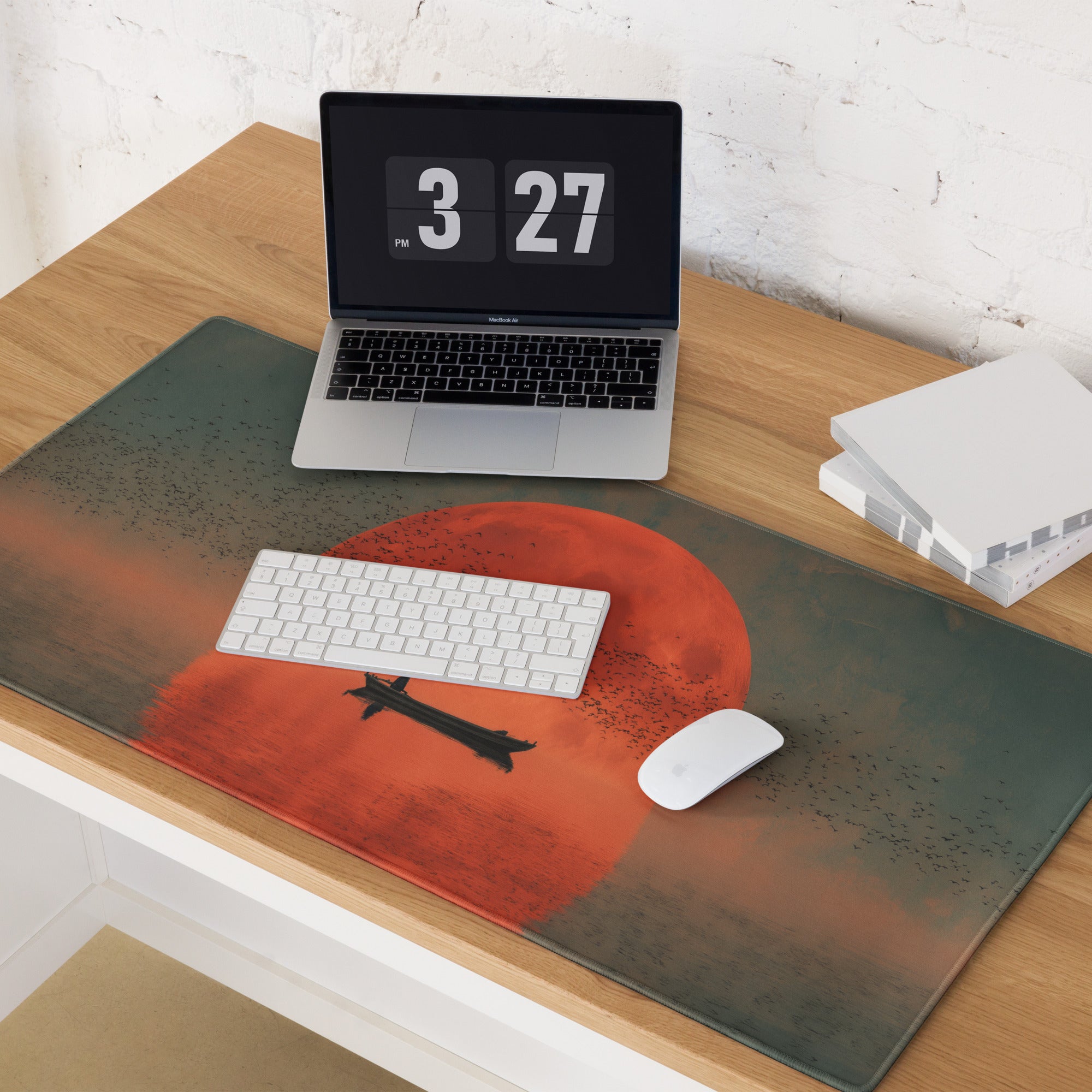 Crimson Sunset Ocean Mouse Pad - Mouse Pad Orange Sunset Desk Cinematic Serene Mood Minimalist Modern Gaming Desk Photo