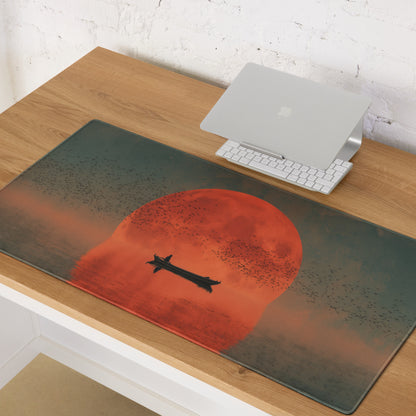 Crimson Sunset Ocean Mouse Pad - Mouse Pad Orange Sunset Desk Cinematic Serene Mood Minimalist Modern Gaming Desk Photo
