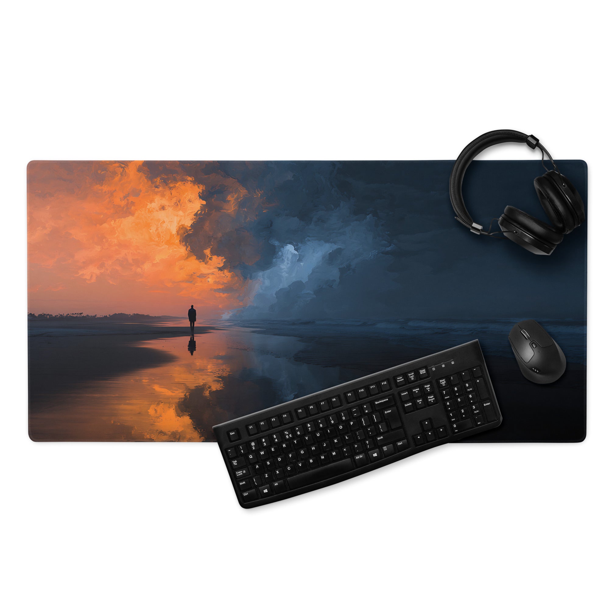 Sunset Gradient Gaming Mousepad - Mouse Pad Orange Navy Blue Sunset Gaming Calm Modern Esports Pad Digital Art