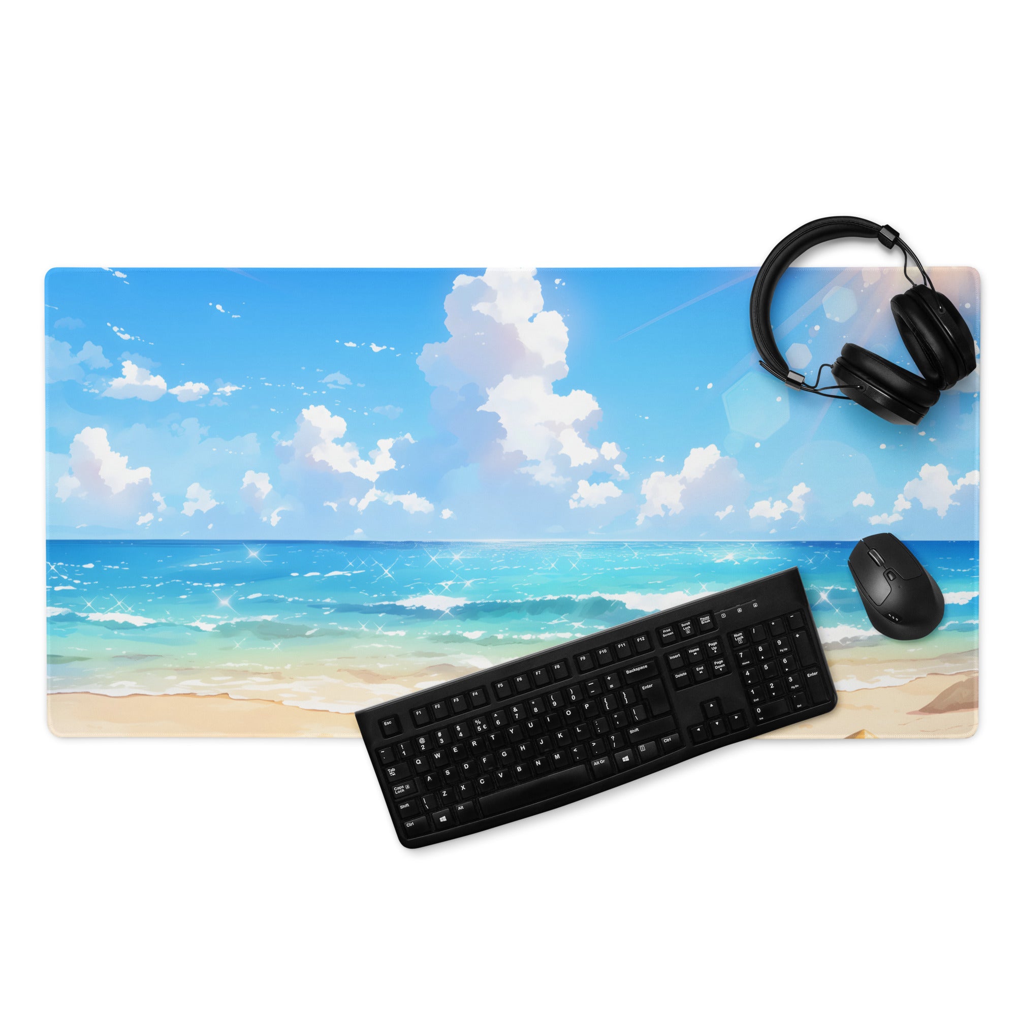 Coastal Sky Ocean Beach Mouse Pad - Beach Sky Blue Turquoise Desk Pad Calm Mood Coastal Decor Digital Art