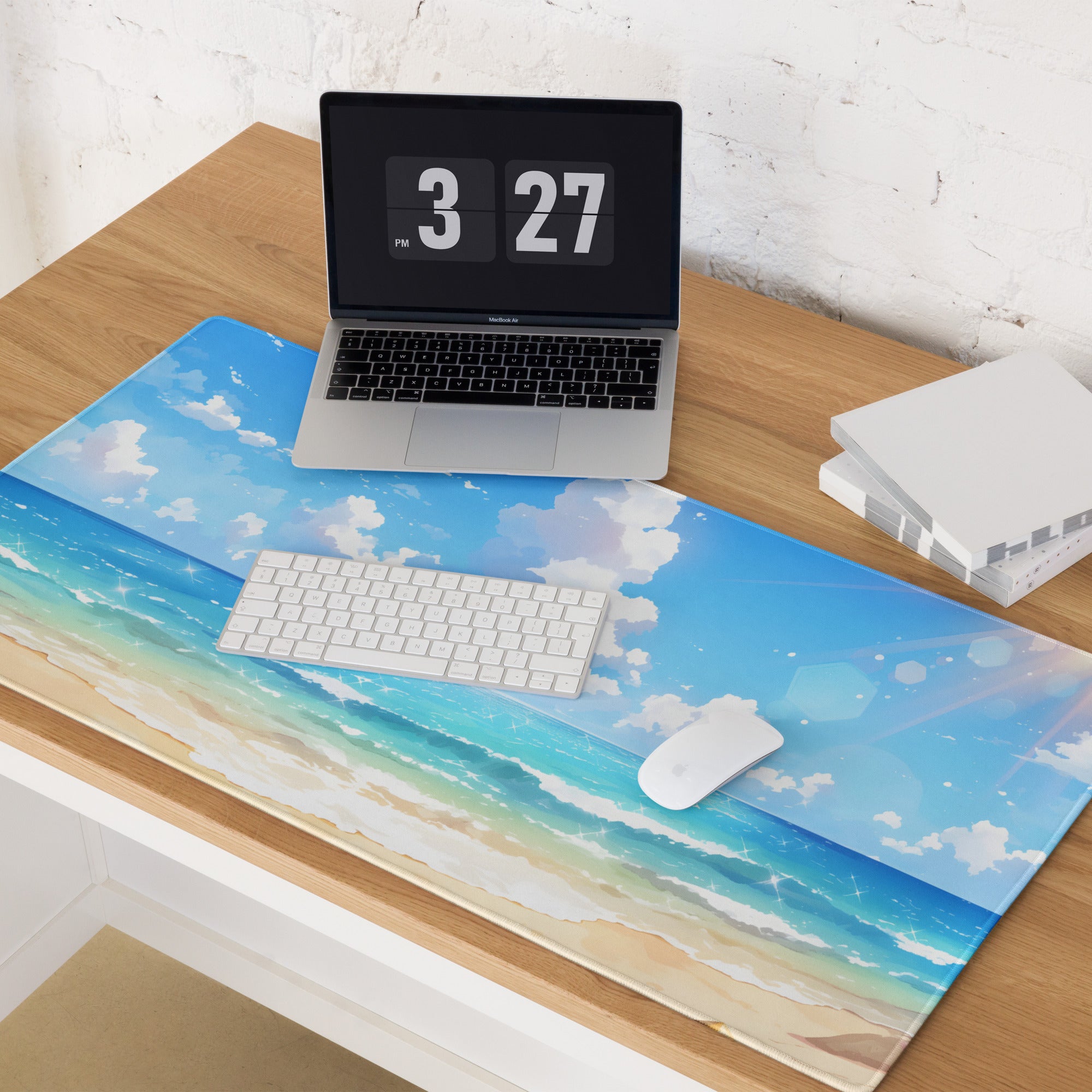 Coastal Sky Ocean Beach Mouse Pad - Beach Sky Blue Turquoise Desk Pad Calm Mood Coastal Decor Digital Art