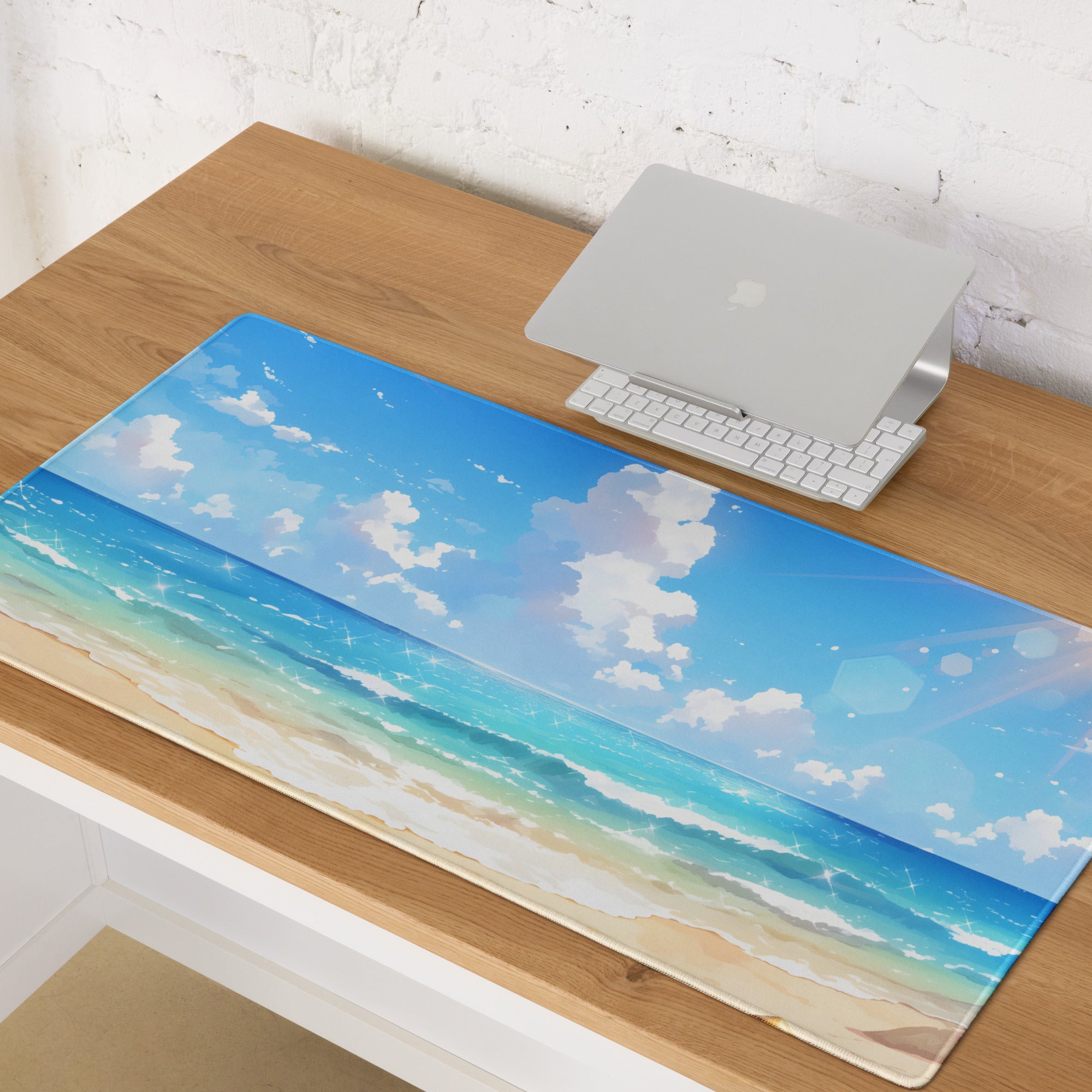 Coastal Sky Ocean Beach Mouse Pad - Beach Sky Blue Turquoise Desk Pad Calm Mood Coastal Decor Digital Art